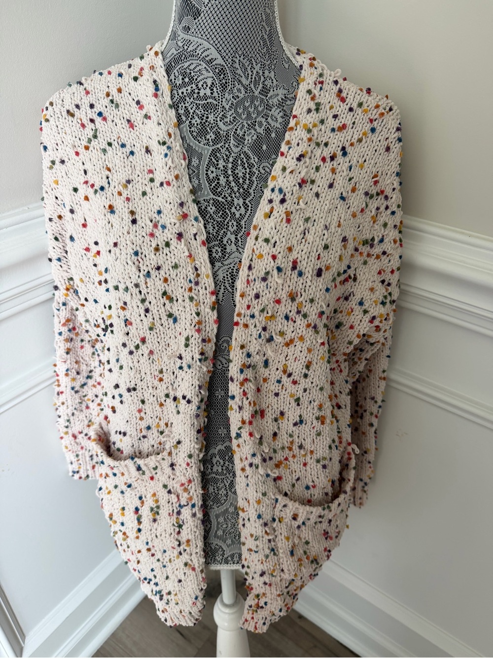 Entro Womens Cream Confetti Cardigan Sweater Size M